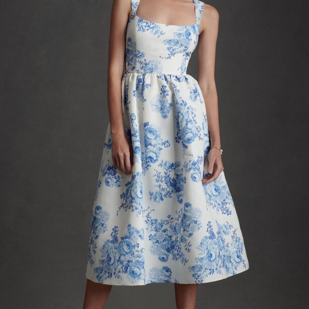 Sachin + Babi Blue and White Taffeta Dress - Chinoiserie